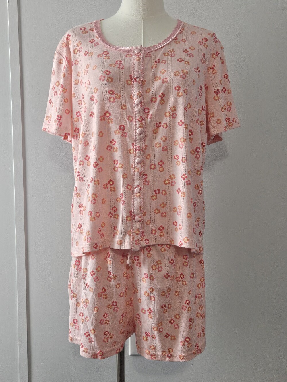 Croft & Barrow Intimates Size L Peach Pink Floral 2 Piece Floral Summer Pajama